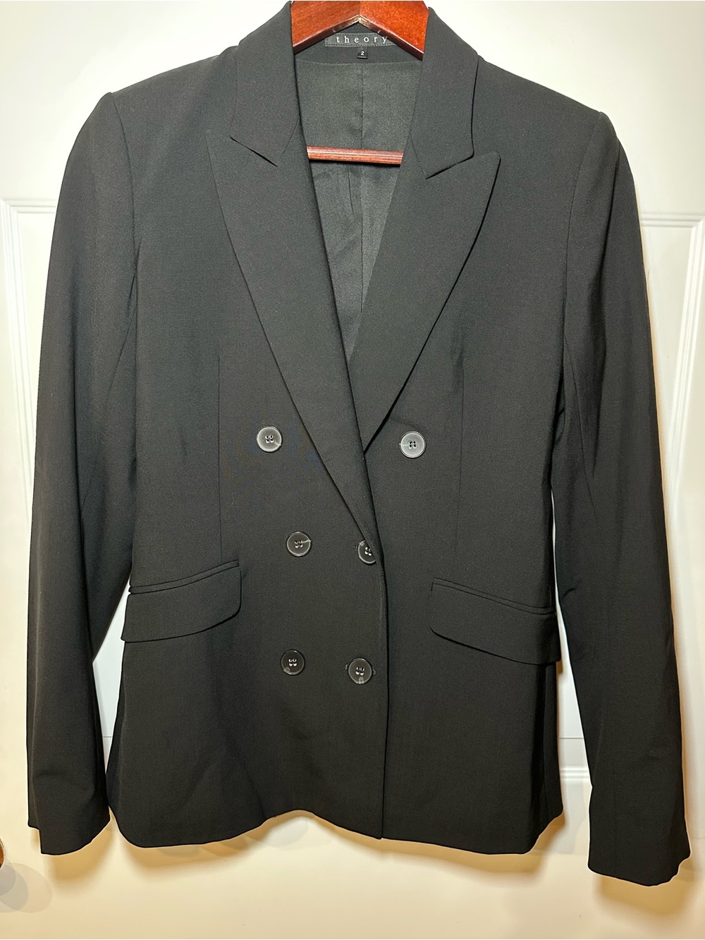 Theory Gilda Tailor 96% Wool Double Breasted Blazer in Black Size 2 - Picture 2 of 10